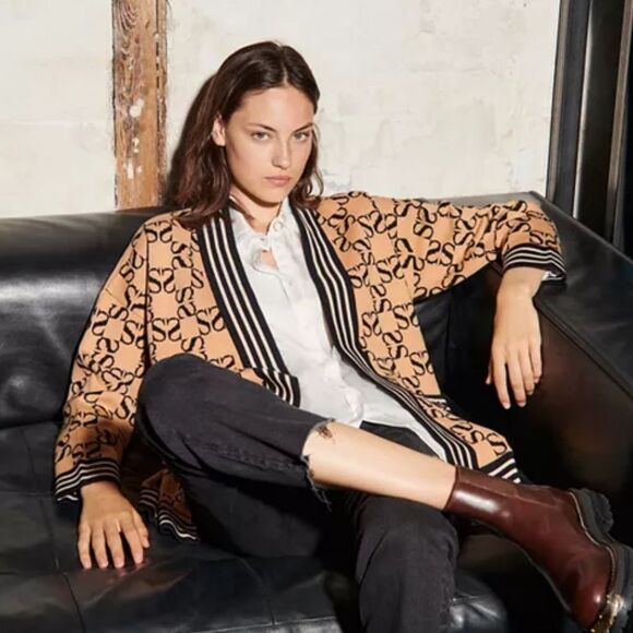 Sandro Ron Oversized Jacquard Logo Cardigan - Picture 1 of 7